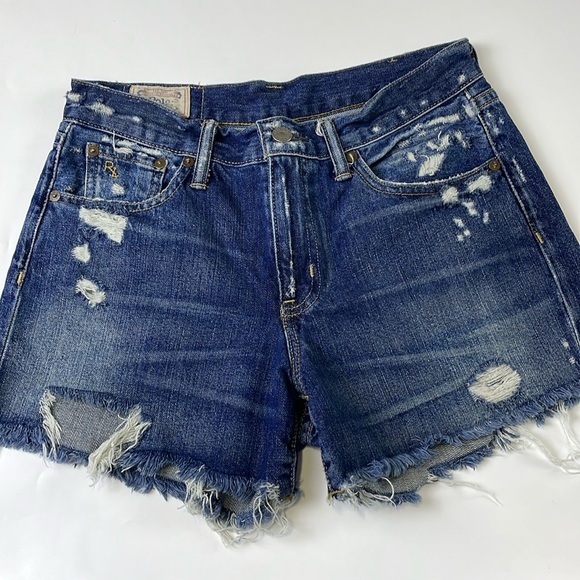 Polo Ralph Lauren Distressed Crosby Denim Shorts Size 25 Mid Rise Raw Hem cotton - Picture 3 of 14
